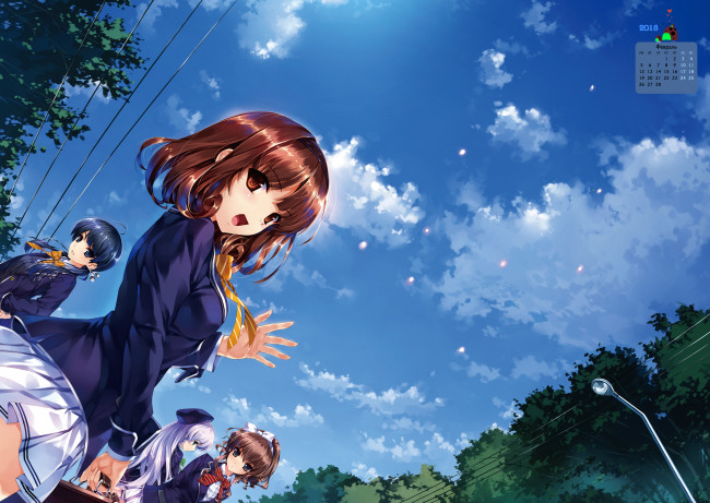 Обои картинки фото календари, аниме, взгляд, девушка, 2018, облака