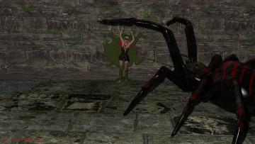 обоя 3д графика, фантазия , fantasy, паук, фон, взгляд, девушка