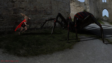 Картинка 3д+графика фантазия+ fantasy паук фон взгляд девушка