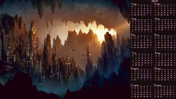 Картинка календари фэнтези город здание небоскреб