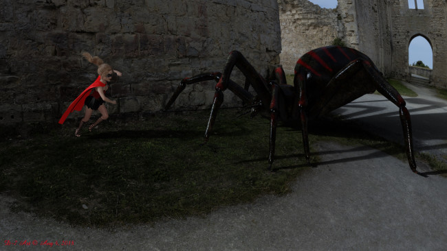 Обои картинки фото 3д графика, фантазия , fantasy, паук, фон, взгляд, девушка