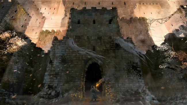 Обои картинки фото фэнтези, замки, человек, разруха, замок