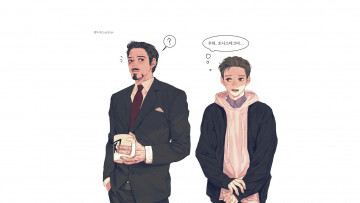 Картинка рисованное кино старкер роберт дауни мл человек паук возвращение домой spider man homecoming питер пакер объятия арт starker том холланд тони старк