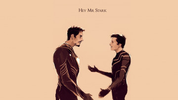 Картинка рисованное кино тони старк spider man homecoming старкер объятия роберт дауни мл питер пакер человек паук возвращение домой том холланд арт starker