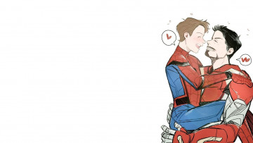 Картинка рисованное кино тони старк том холланд роберт дауни мл старкер starker арт питер пакер объятия spider man homecoming человек паук возвращение домой