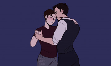 Картинка рисованное кино старкер роберт дауни мл человек паук возвращение домой spider man homecoming питер пакер танец арт starker том холланд тони старк