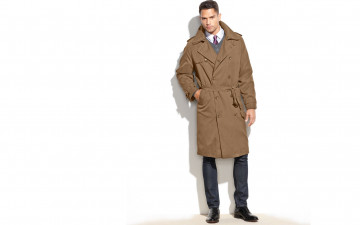 Картинка мужчины -+unsort джинсы плащ брюнет галстук