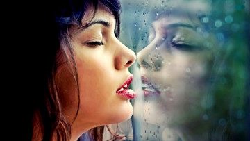 Картинка девушки -+лица +портреты профиль брюнетка отражение