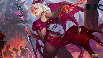 Картинка видео+игры smite девушка фон взгляд посох крылья