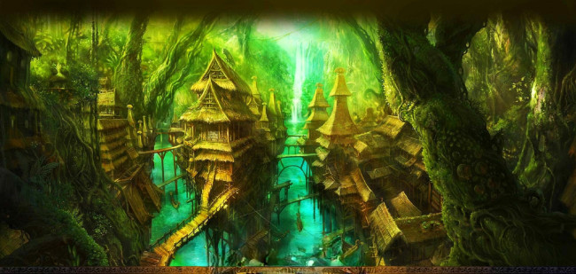 Обои картинки фото видео игры, mummy online, лес, озеро, дома, селение