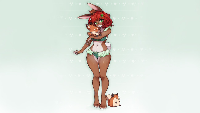 Обои картинки фото аниме, животные,  существа, красивая, девушка