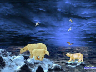 обоя рисованные, животные, медведи