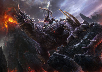 Картинка фэнтези существа лучник воин существо вулкан горы