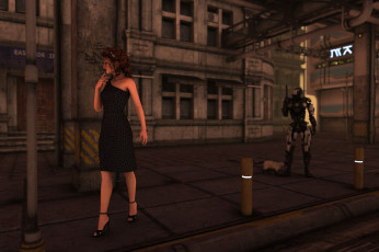 Картинка 3д+графика fantasy+ фантазия улица робот девушка