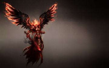 Картинка девушка фэнтези демоны меч крылья магия