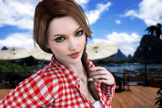 Обои картинки фото 3д графика, people , люди, коса, взгляд, девушка