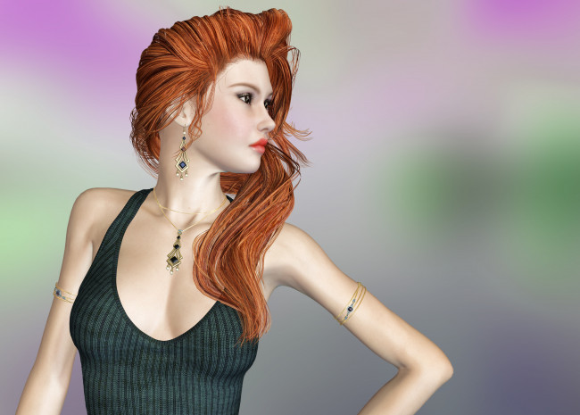 Обои картинки фото 3д графика, people , люди, взгляд, девушка, рыжая