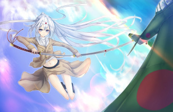 Картинка аниме kantai+collection equipments fairy меч самолёт девушка