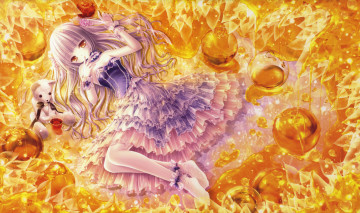 Картинка аниме unknown +другое игрушка мишка сферы шары лежа мёд лоли девочка tinkle tinkerbell арт