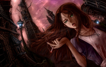 Картинка аниме alice+in+wonderland девушка город дым сигарета