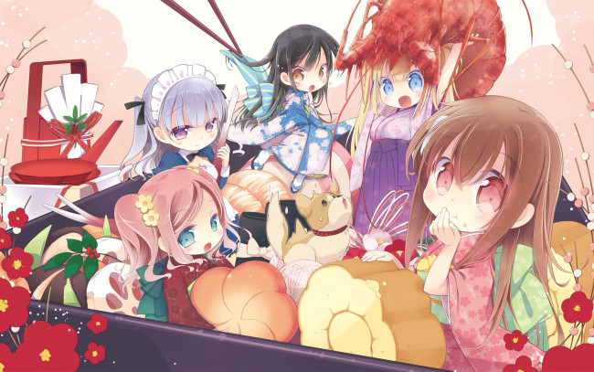 Обои картинки фото koi suru kanojo no bukiyou na butai, аниме, животные,  существа, nanase, sena, koi, suru, kanojo, no, bukiyou, na, butai, kokonoe, maria, еда, tagme, artist, togawa, mayuu, омар, девочки, chiyoda, momoka, alice, third, macy, собака