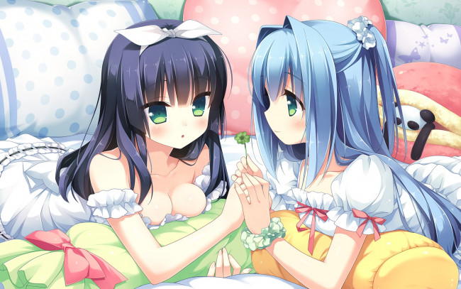 Обои картинки фото kurano kun chi no futago jijou, аниме, unknown,  другое, kanekiyo, miwa, kurano, yae, клевер, девушки, kurano-kunchi, no, futago, jijou, ema