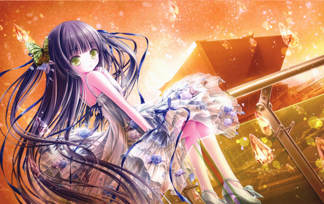 Обои картинки фото аниме, unknown,  другое, tinkle, арт, девушка, капли, взгляд, кристаллы