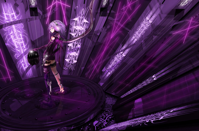 Обои картинки фото аниме, оружие,  техника,  технологии, провода, наушики, девушка, yeyo, graphics, арт