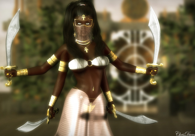 Обои картинки фото 3д графика, фантазия , fantasy, девушка, оружие, фон, взгляд