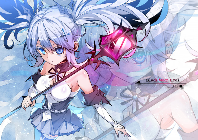 Обои картинки фото аниме, оружие,  техника,  технологии, девушка, арт, go-sai-475789336, посох, волосы, взгляд