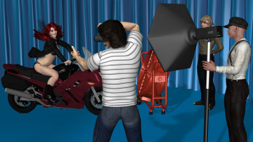 Картинка 3д+графика люди+ people девушка мотоцикл фон взгляд