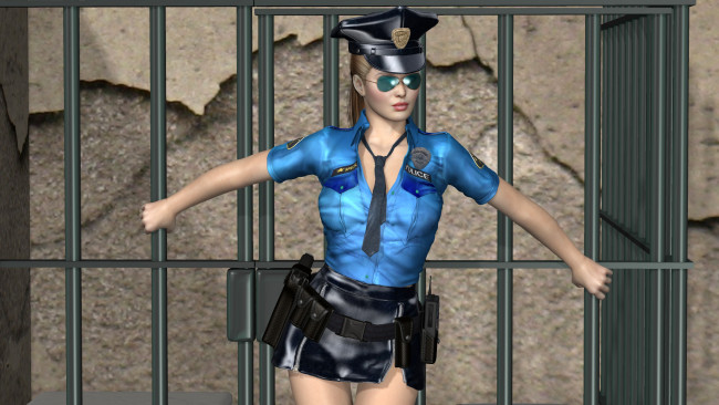 Обои картинки фото 3д графика, люди , people, шериф, фон, взгляд, девушка