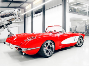 обоя pogea racing corvette c1 2012, автомобили, corvette, pogea, racing, c1, 2012, красный, ангар, самолёт