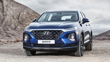 обоя hyundai santa fe 2019, автомобили, hyundai, crossover, santa, fe, 2019, blue