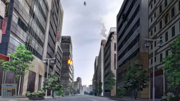 Картинка календари рисованные +векторная+графика деревья дорога здание 2018