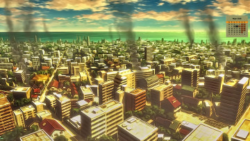 Картинка календари рисованные +векторная+графика дым облака здание 2018