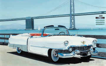 Картинка календари рисованные +векторная+графика 2018 машина мост водоем