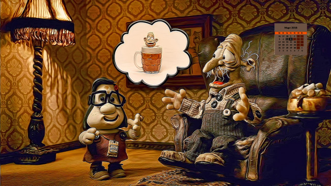 Обои картинки фото календари, кино,  мультфильмы, 2018, девочка, дедушка, кресло, торшер