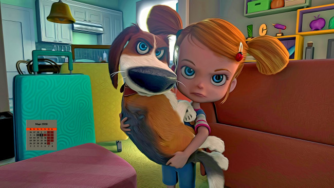 Обои картинки фото календари, кино,  мультфильмы, 2018, взгляд, девочка, собака