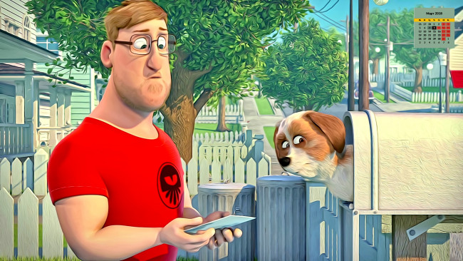 Обои картинки фото календари, кино,  мультфильмы, 2018, взгляд, мужчина, собака, письмо