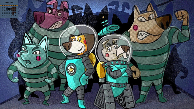 Обои картинки фото календари, кино,  мультфильмы, 2018, взгляд, собака, скафандр