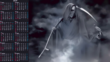 Картинка календари фэнтези смерть плащ птица коса скелет нежить