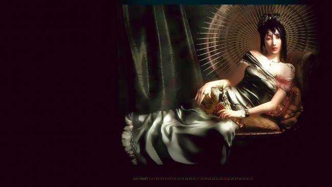 Обои картинки фото календари, фэнтези, азиатка, кресло, девушка
