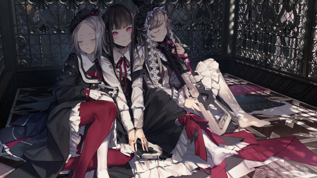 Обои картинки фото аниме, оружие,  техника,  технологии, девочки