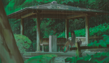 обоя koto no ha no niwa, аниме, kotonoha no niwa, девушка, дождь, беседка
