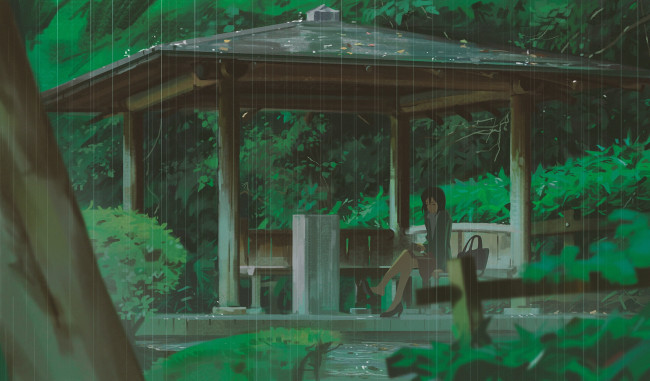Обои картинки фото koto no ha no niwa, аниме, kotonoha no niwa, девушка, дождь, беседка
