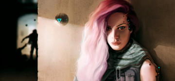 обоя фэнтези, роботы,  киборги,  механизмы, девушка, фон, взгляд, робот