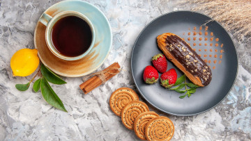 Картинка еда пирожные +кексы +печенье кофе пирожное заварное печенье корица лимон клубника