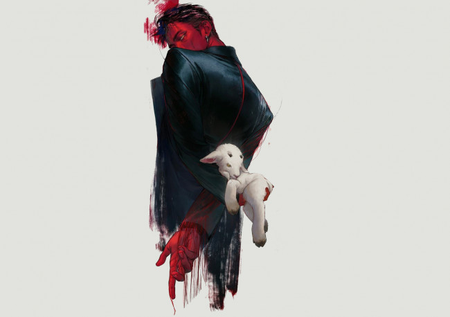 Обои картинки фото аниме, ангелы,  демоны, демон, ягненок