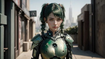 Картинка нейросеть 3д+графика фантазия+ fantasy girl armor art day digital cyborg